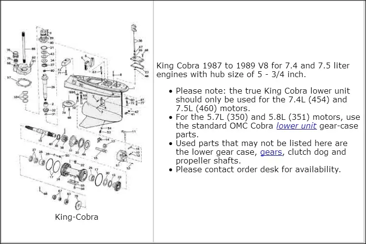 omc cobra kingcobra 454 460 5,750inches